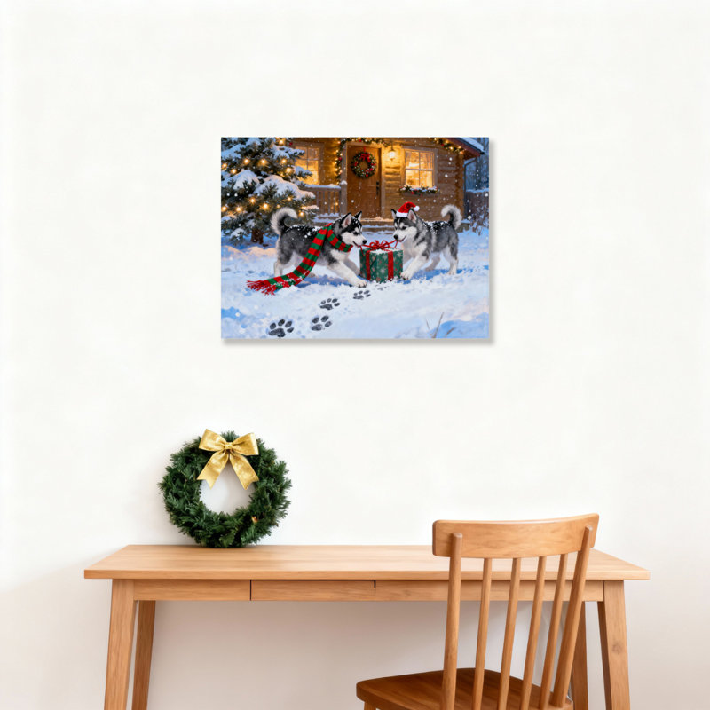 Huskies Cabin, art mural sur toile, H 12 po x l 18 po