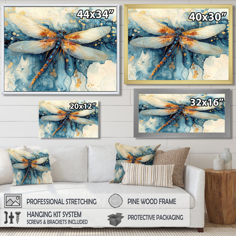 Libellule moderne aquarelle Serenade III - art mural libellule pour le salon, H 12 po x l 20 po, Toile tendue