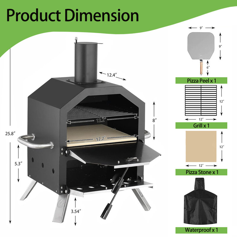 Four à pizza d'extérieur, four à pizza au bois autoportant avec deux zones de cuisson, H 25,8 po x l 21,26 po x P 17,32 po