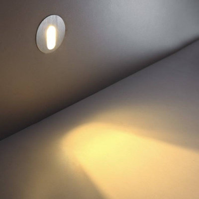UltraBeam 1 Watt LED Round Mini Recessed Indoor Wall Light - Step and Stair Riser Light - Brushed Aluminium Finish