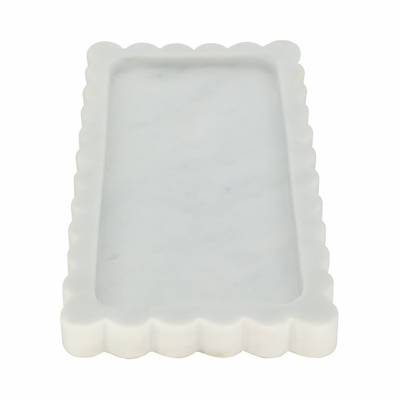 Sagebrook Home 12X6" Scallop Edge Marble Candle Tray, White