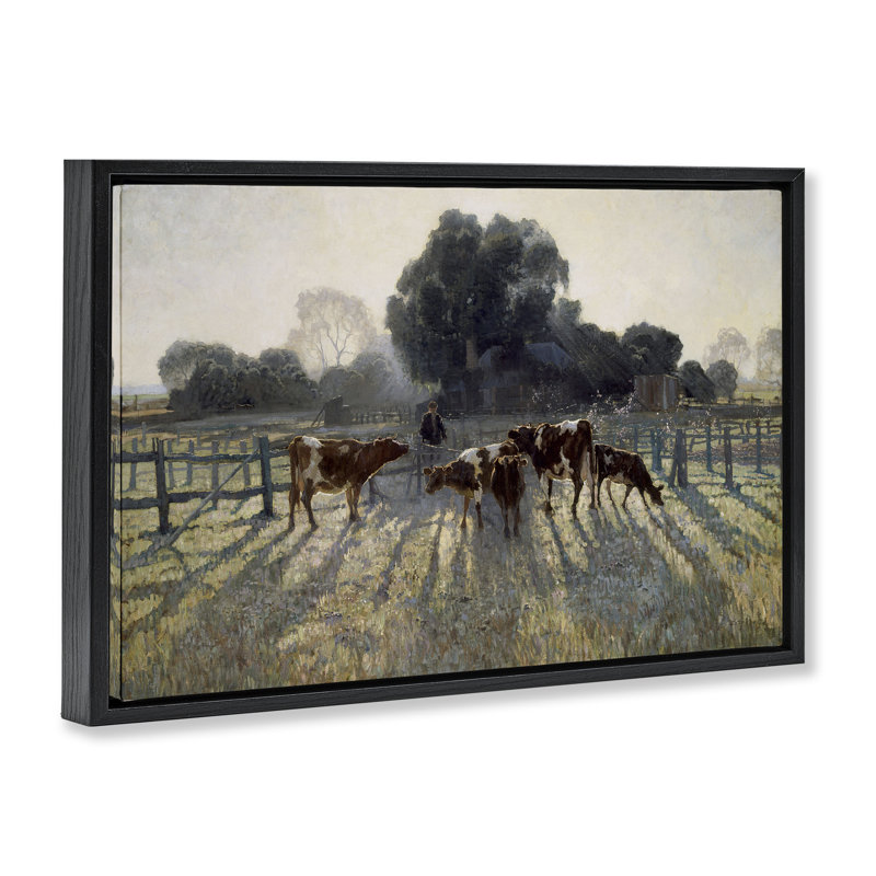 Cadre flottant Elioth Gruner Morning Cows, design par Arlington Prints, Cadre flottant noir de jais, H 17 po x l 25 po