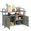 Table de bar d'extérieur en osier avec tablette à 2 niveaux et armoire, gris mélangé