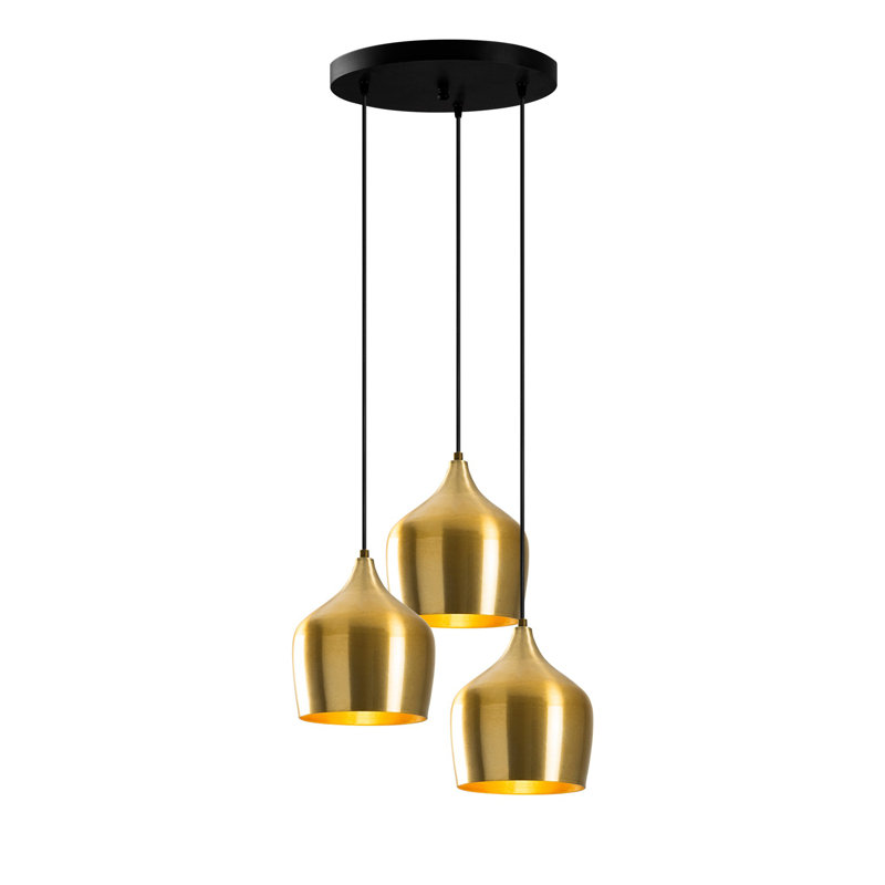 Modern Gold Chandelier with Adjustable Height, 18.1 x 18.1 inches | Metal Body, 48.8 inches Tall | 3 x E27 Sockets (Max 40W) | Scandinavian Glam Design, Perfect for Living Room, Dining Room, or Entryway