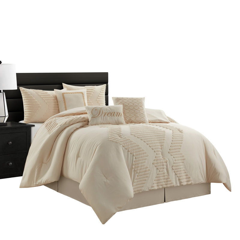 Ensemble d'édredon touffeté 7 pièces Clemence, Beige, Édredon de très grande taille et 6 pièces suppl