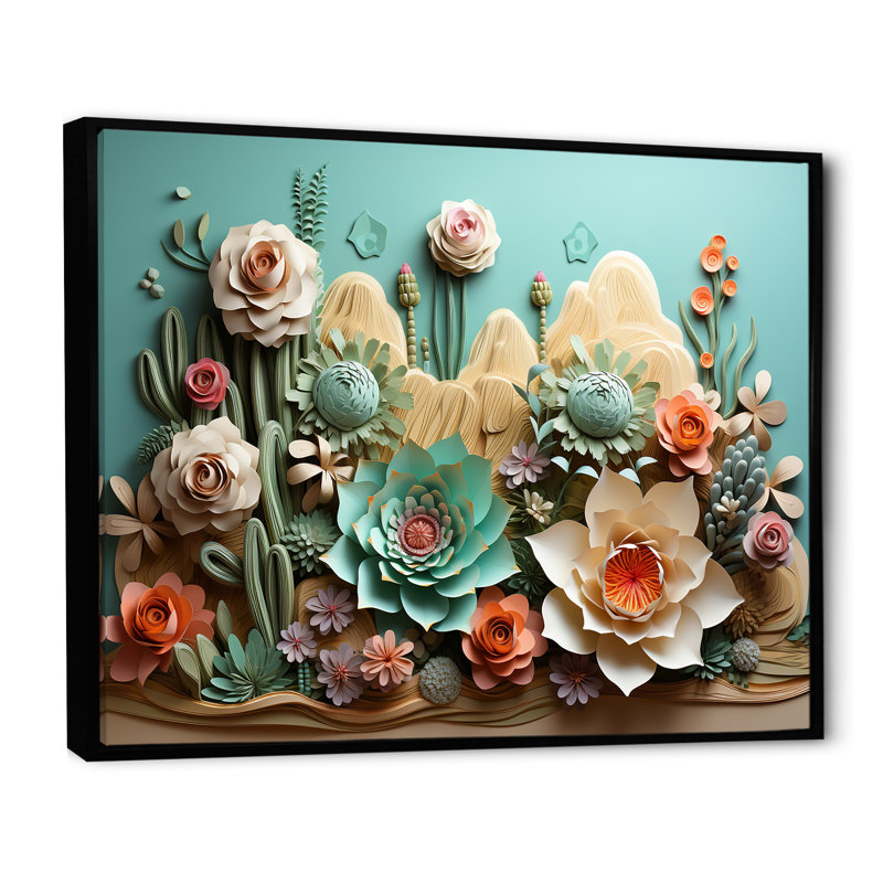 Cactus Mint Mirage - Cactus, reproduction d'art sur toile, Cadre flottant noir, H 30 po x l 40 po x P 1,5 po
