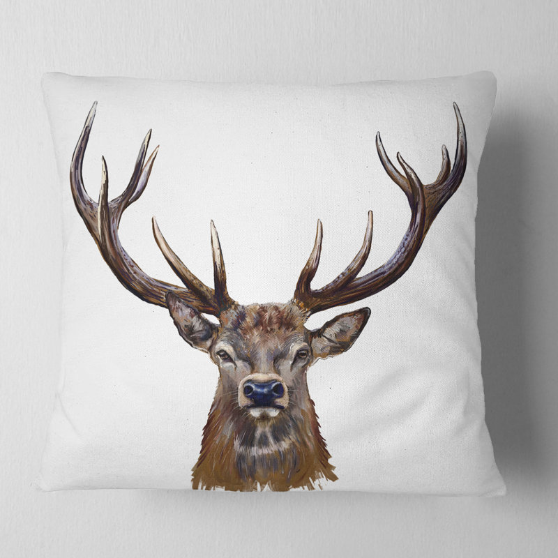 Deer Head in Front - Animal Printed Throw Pillow, 18" x 18", Square