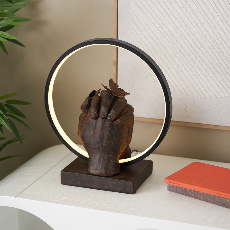 Cole And Grey Resin Holding Hands Room Copper Table Lamp With Butterfly Accents