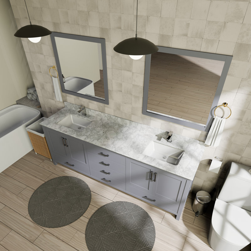 Jacques 80 in. W x 22 in. D Double Bath Vanity, and 30 in. Mirrors, Dark Gray, White Carrara Marble