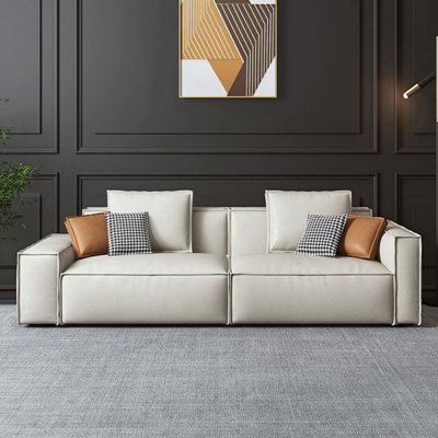 Causeuse-coussin modulaire en cuir véritable blanc crème