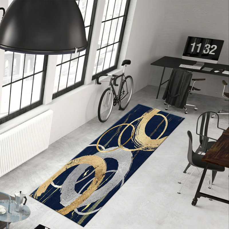 Chic Non Woven Thin Type Printed Rug Featuring a Unique Abstract Geometric Design in Bold Black and White Tones Perfect for Modern Home Decor