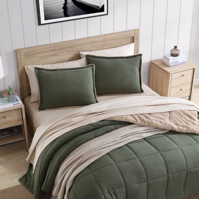 Microsude St Nautica Microsuede/Sherpa Reversible Green Comforter Set