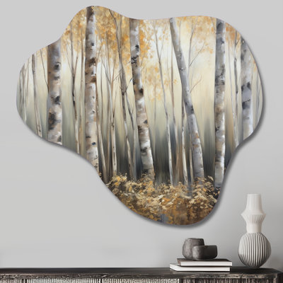 «Birch Tree Forest Wonderland III», décoration murale asymétrique en métal, impression d'art moderne en métal nuage