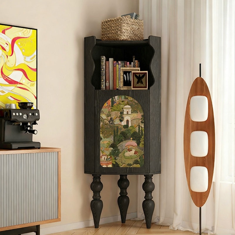 Armoire de coin noire en bois massif