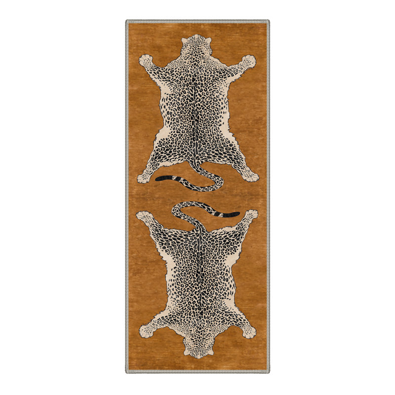 Alinda Talon Animal Print Brown / Beige / Black Machine Washable Area Rug, Runner 2'3" x 6', Brown / Beige / Black