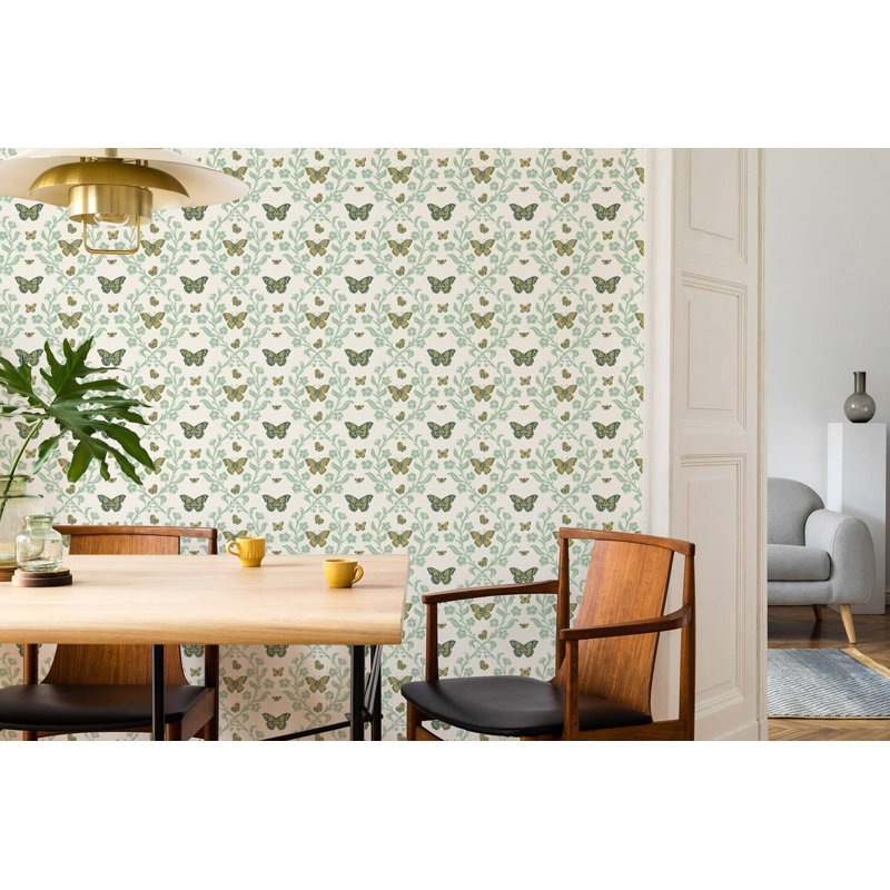 Butterfly Garden - Wallpaper, Summer Greens, Peel & Stick, Self-Adhesive