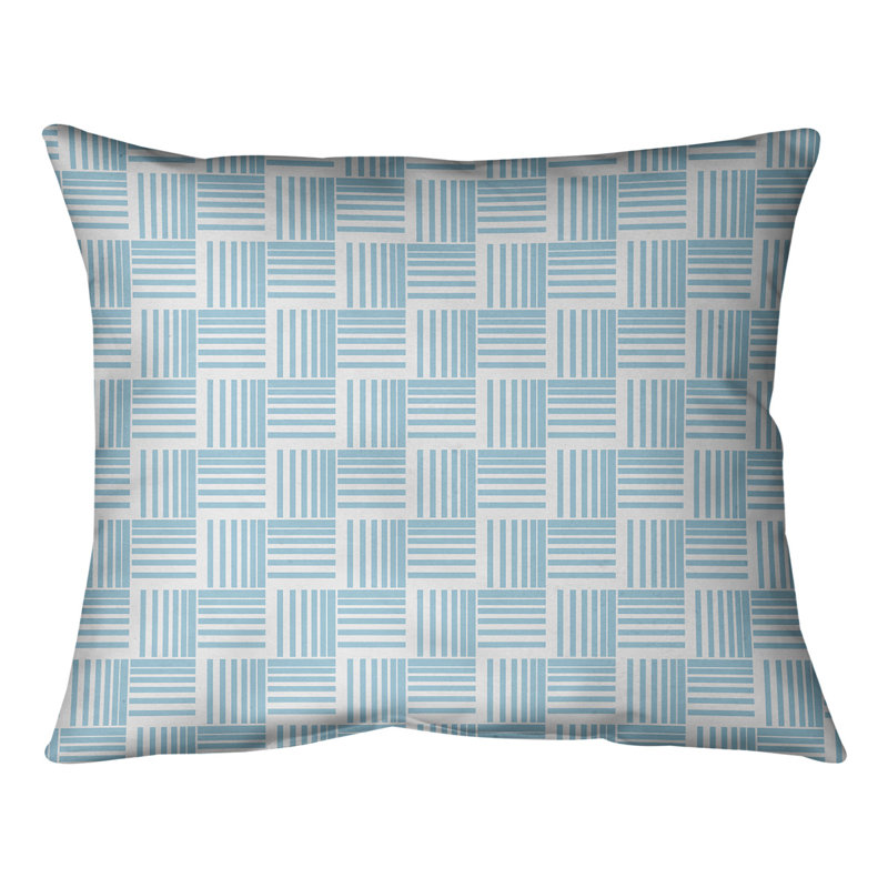 Coussin lombaire à rayures classiques Baskettressées, H 10 po x l 14 po, Bleu sarcelle/blanc, Duvet/plume