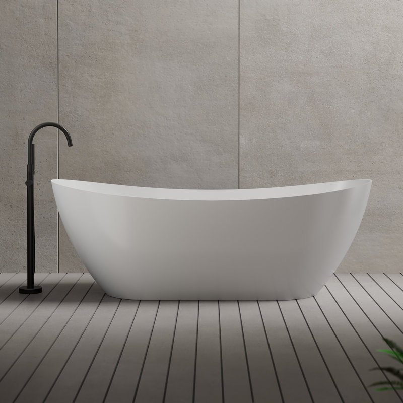MonBlari 67" X 28" Acrylic Freestanding White Soaking Bathtub with Overflow and Pop-up Drain For Bathroom, Glossy White