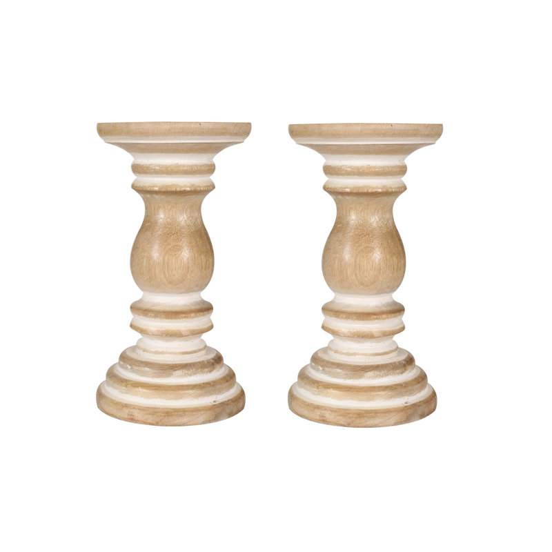 2 Piece Solid Wood Tabletop Pillar Set, 19cm H x 12cm W x 12cm D