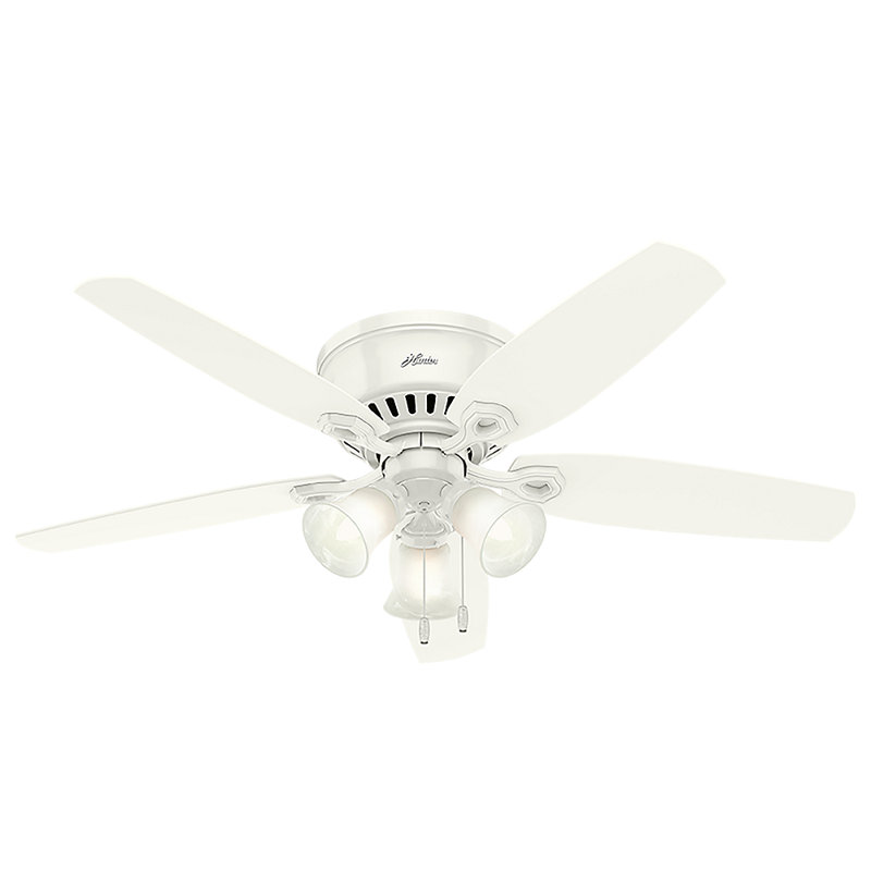 Builder Low Profile 52" 5 - Blade Flush Mount Ceiling Fan with Lights and Pull Chains, Snow White
