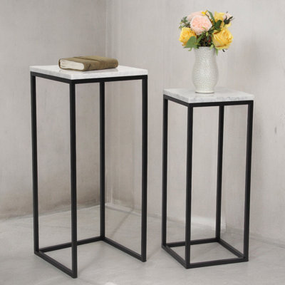 Sarrasseau Set of 2 Black Marble Square Side Tables