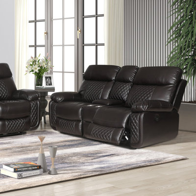 Azam Power Reclining Faux Leather Loveseat – Center Console with Storage, USB Charging Ports & Cupholders