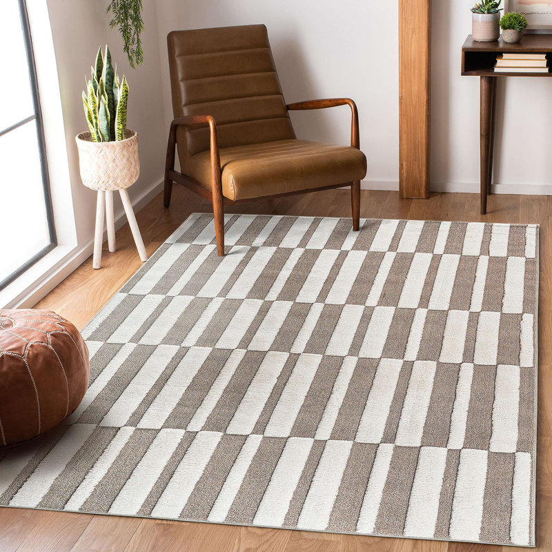 Collection High-Low Striped/Indoor Area Rug, Modern, Contemporary, Geometric, Bohemian, Bedroom, Kitchen, Living Room, Non Shedding Carpet