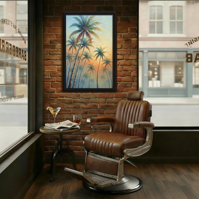 «Plants & Flowers Palm Trees Sunset Sky Gradient», reproduction d'art sur toile, H 36 po x l 24 po
