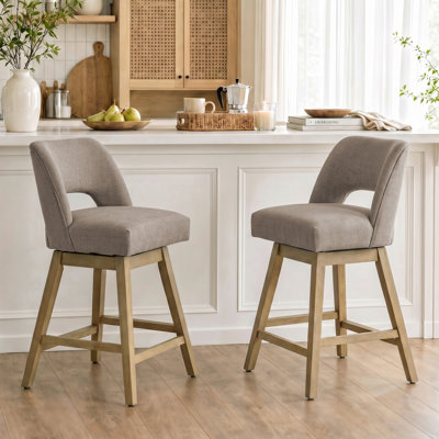 Ensemble de 6 tabourets de bar pivotants de 26 po de hauteur, siège rembourré en polyester sur structure en bois massif