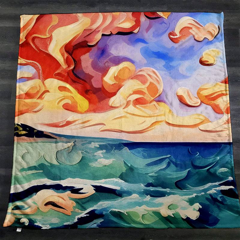 Throw Blanket, 51" W x 60" L, Abstract, Orange/Blue/Red