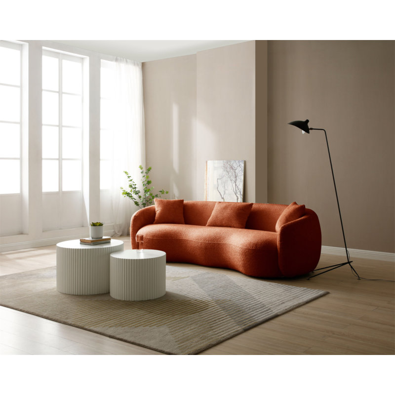 Canapé incurvé moderne de 93,6 pouces de style Mid-Century, canapé en tissu Boucle pour chambre à coucher, bureau, appartement