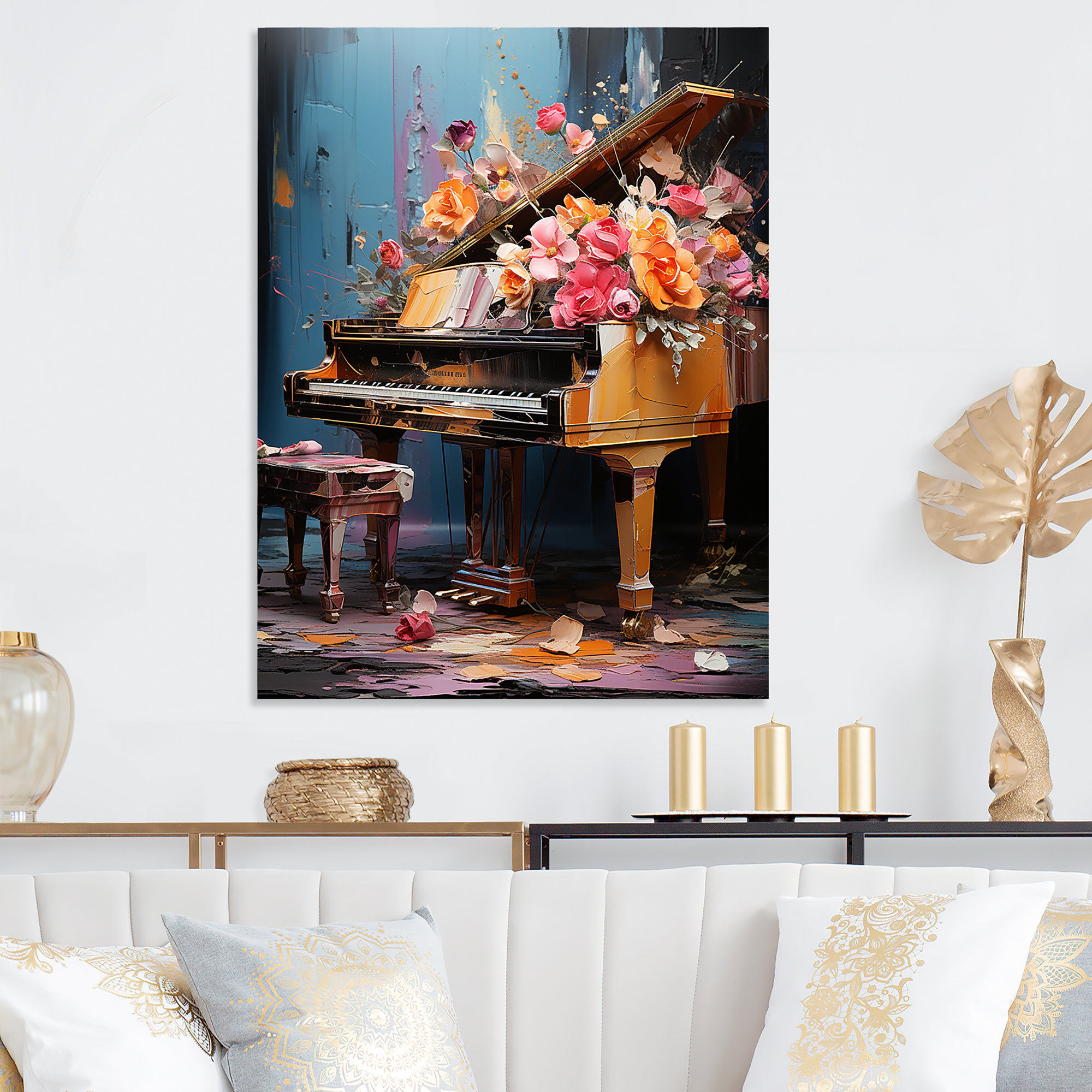 Lark Manor™ Floral Piano Magic Melody II - Piano Metal Wall Art | Wayfair