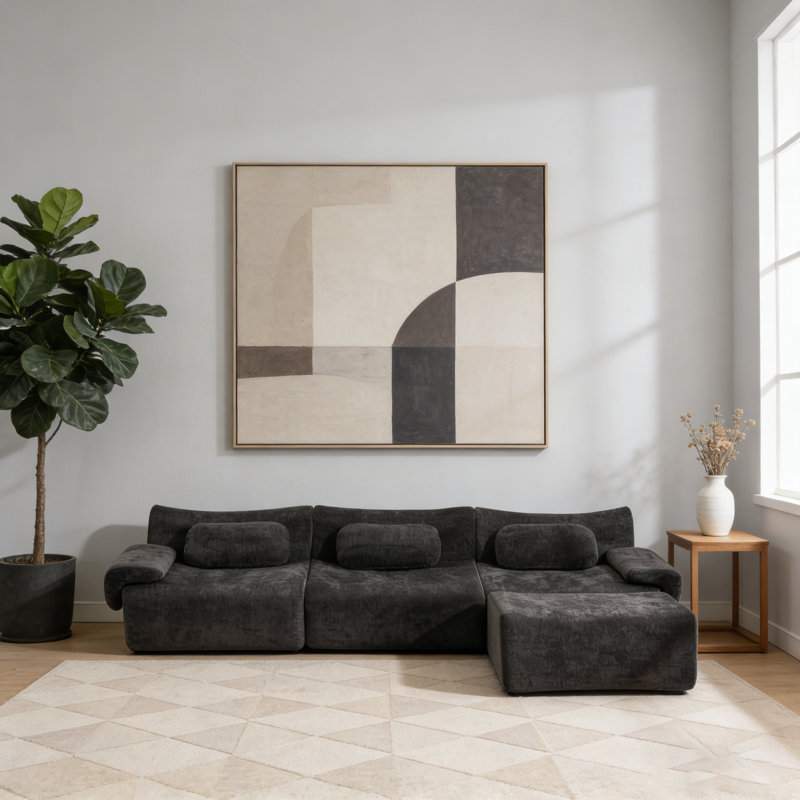Boneless Modular Sectional Sofa Set – Chenille Deep Seat 3+1 Seater with 3 Cushions, Extra Large Comfortable Living Room Sofa for Bedroom or Apartment