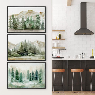 Woodland Forest Landscape " Pine Tree Forest Vintage Nature Woodland Landscape " 3 - Pieces