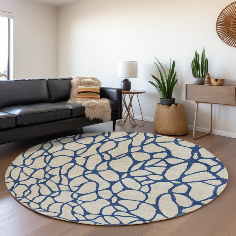 Premium Machine Washable Mayfield AMF1023 Geometric Rug, Round 8'