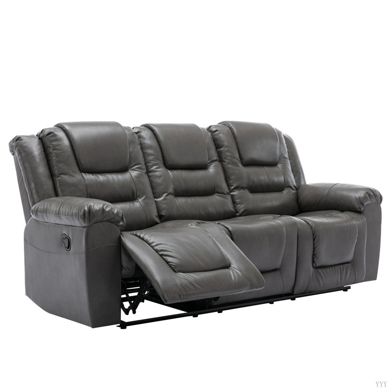 Fauteuil inclinable manuel 3 places avec 2 porte-gobelets intégrés pour le salon et la chambre à coucher, Gris