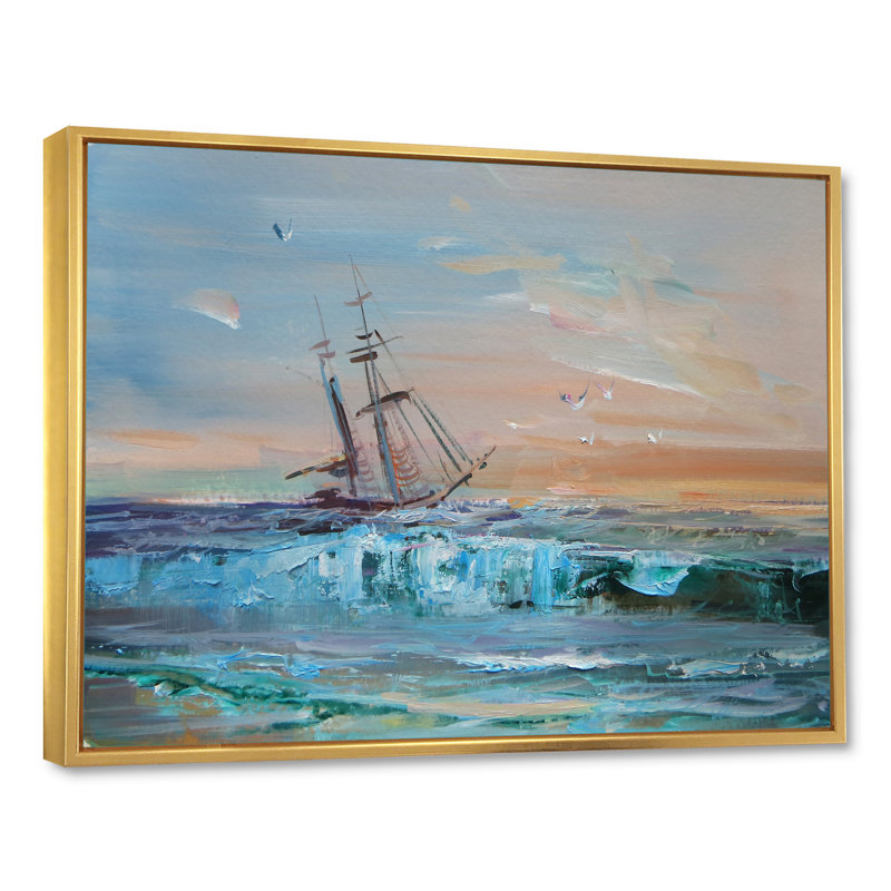 Vieux voilier colonial en tempête - décoration murale nautique et côtière en toile, H 8 po x l 12 po x P 1 po