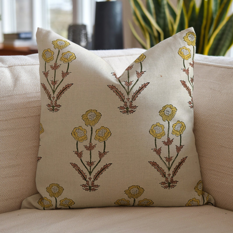 Fabdivine Amitabh Handmade Fabric Pillow Cover Traditional Throw Cushion for Sofa & Bed- 14X14, 14"H x 14"W