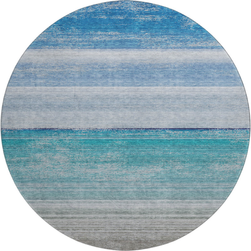 Tapis à rayures de qualité supérieure lavable à la machine Alijah AMF1252, Rond 8 pi