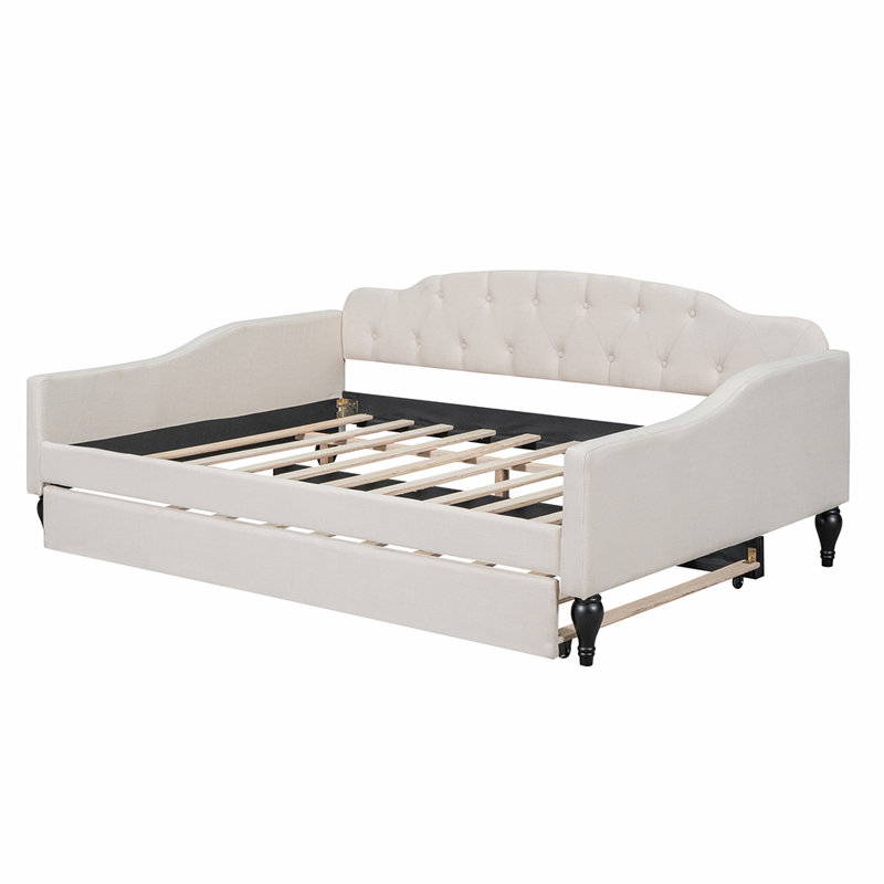 Upholstered Linen Daybed with Trundle Bed