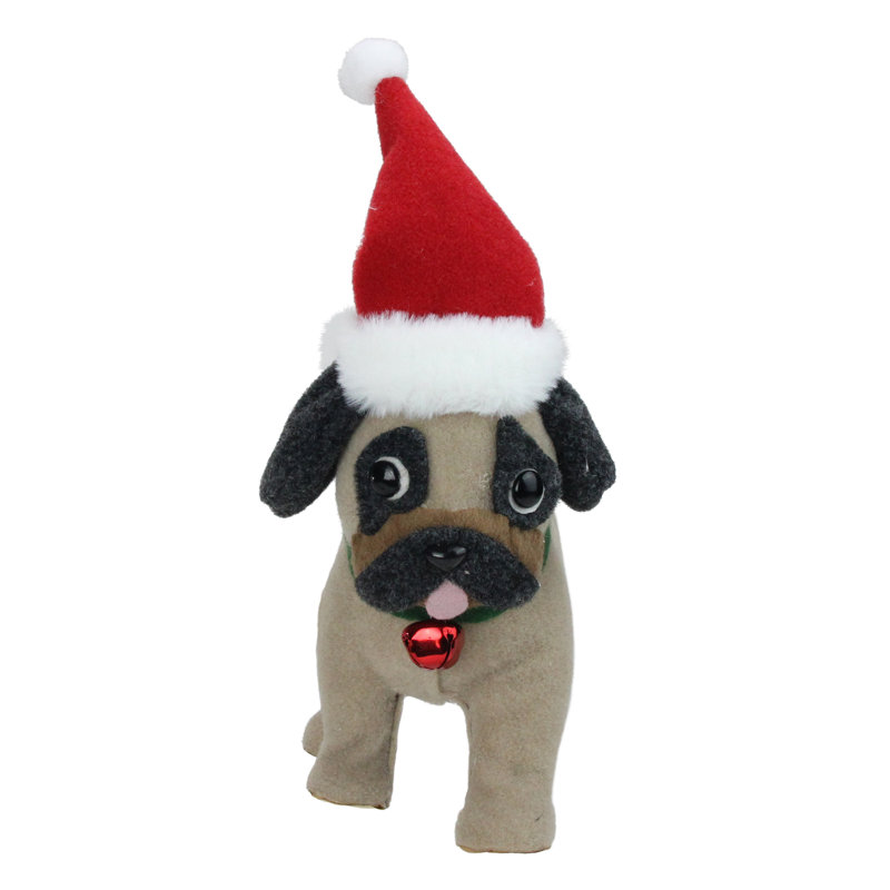 Décoration de Noël en peluche brun et gris 13,25 "avec chapeau de père Noël