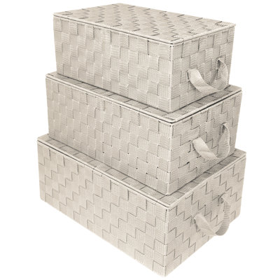 Sorbus Stackable Woven Basket with Lid and Carry Handles 3 Pack