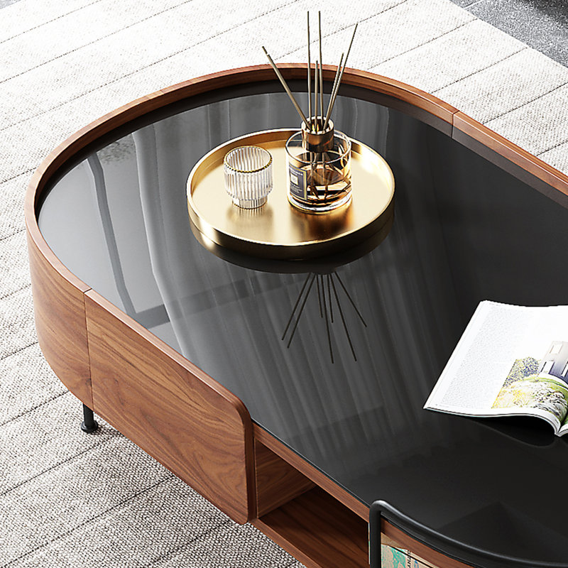 Rilei High-quality Coffee Table,Glass Top and Sintered Stone Top Available,Simple Assembly, Black Top/Black Base