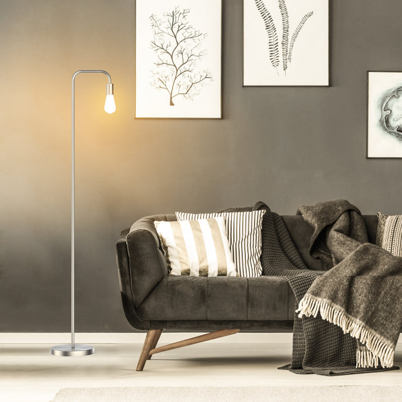 Lampe sur pied arquée industrielle 64,5 po Crimley et ampoule incluse, Nickel
