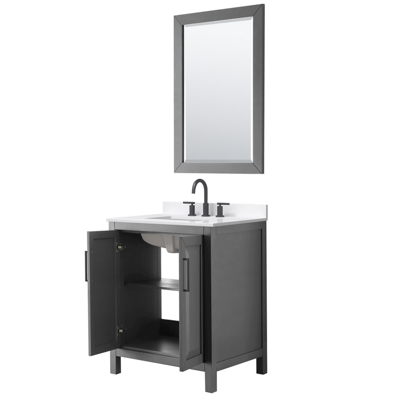 Daria 30 in. with Mirror Vanity, White Quartz, Gray, Matte Black