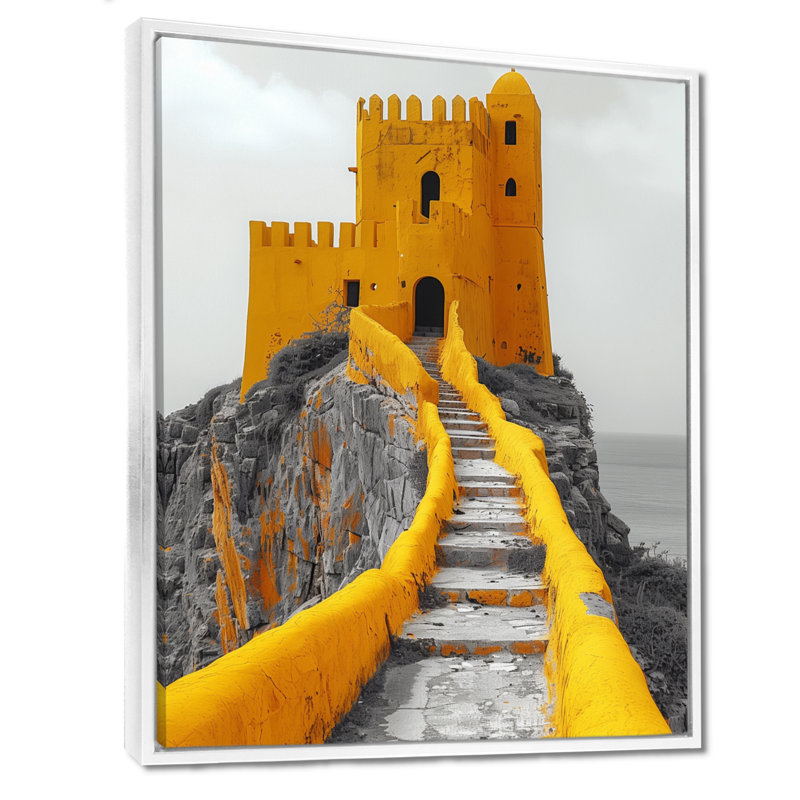 Art mural monochromes de la citadelle antique «Fortress I», Toile encadrée flottée blanche, H 40 po x l 30 po x P 1,5 po