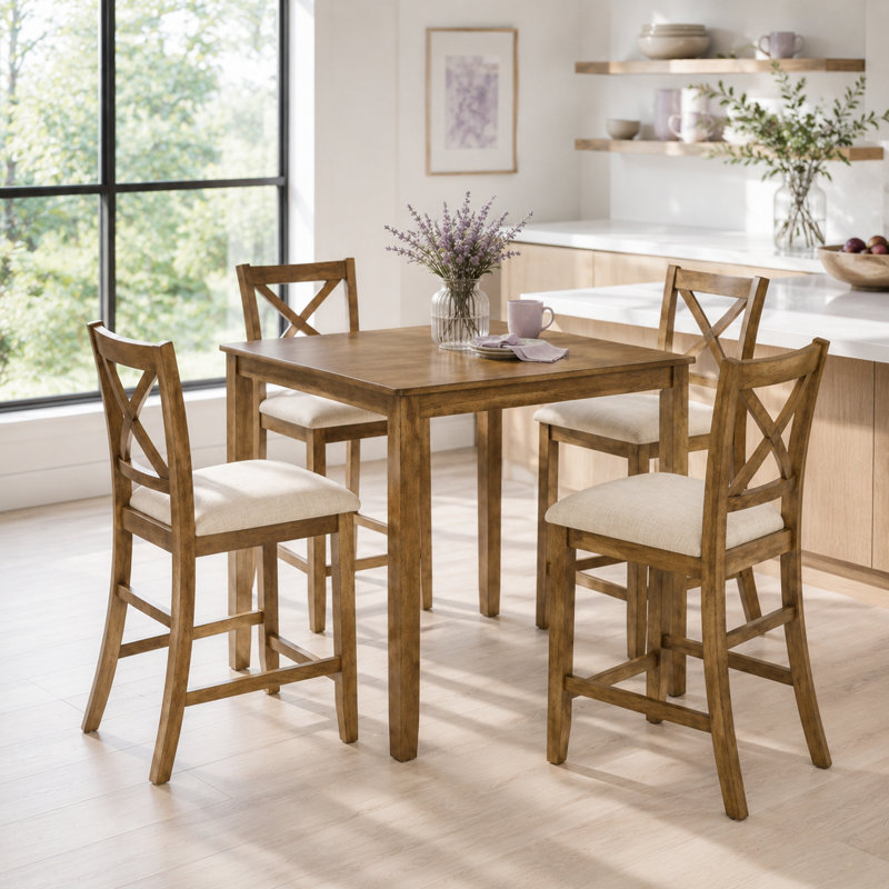 Ensemble de salle à manger 5 pièces à hauteur de comptoir Dareck avec table carrée et 4 chaises à dossier en X