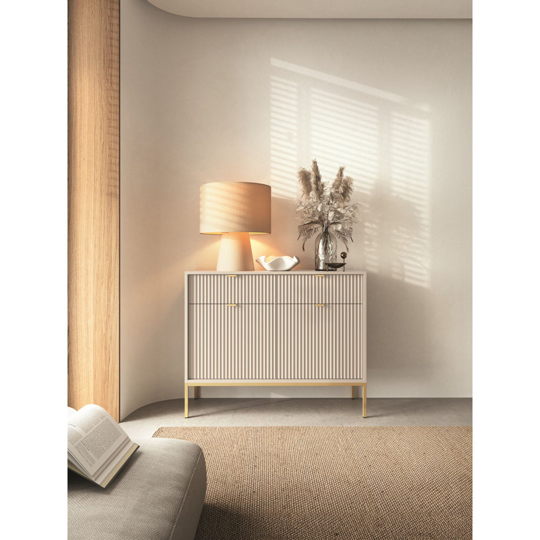 Biagino 2-Door Chest of Drawers with 2 Drawers and Grooved Front 104 cm Vicenza Oak on Black Legs