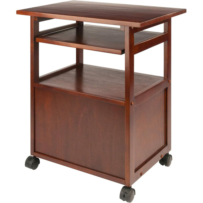 Mobile Printer Station And Organizer With Storage Drawer, Solid And Composite Wood Construction, Walnut Finish, Assembly Required
