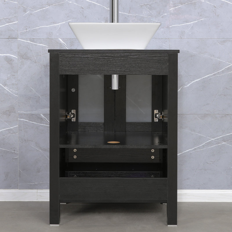 24'' Narrow Depth Single Bathroom Vanity Set with Mirror, Black